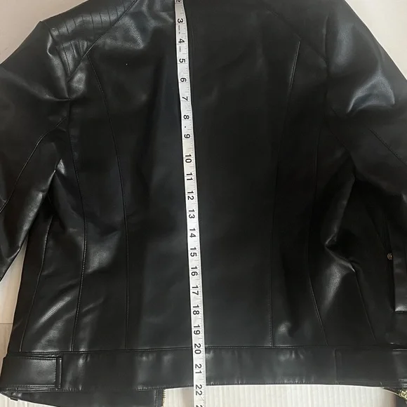 Cole Haan Black Leather Feel Biker Jacket with Gold Accents Zipper - Picture 13 of 13